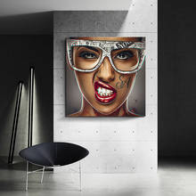 Pintura moderna em tela, arte abstrata para parede, garota sexy, com óculos, tatuagem, retrato feminino para sala de estar 2024 - compre barato
