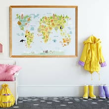 World Map Animals Poster Scandinavian Kids Room Decor Canvas Painting  Baby Nordic  Cartoon Posters Modern Wall Art Prints 2024 - buy cheap