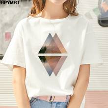 Nova figura geométrica impresso t camisa roupas femininas camisa branca harajuku moda paisagem camiseta lazer feminino topos roupas 2024 - compre barato