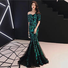 Green Sequined Off Shoulder banquet Evening Dresses women Luxury Sexy Robe Long Mermaid Party Dress Elegant Cocktail Clubwear 2024 - buy cheap