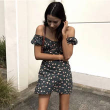 Foridol lace green dress women summer beach floral print dress vintage off shoulder short dress mini petite chiffon dress 2024 - buy cheap