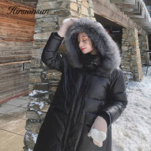 Женский длинный толстый пуховик Hirsionsan, зимняя свободная парка с капюшоном, уличная одежда из хлопка 2024 - купить недорого