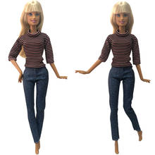 Nk roupa feita à mão para boneca de princesa, roupa jeans para boneca barbie, roupa diária, camisas fashion, acessórios de roupas de boneca 8x, 1 peça 2024 - compre barato