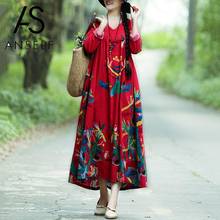 Ethnic Boho Dress Women Vintage Cotton Linen Dress Contrast Print Long Sleeves Robe female 2020 Autumn Maxi Long Dress Oversized 2024 - buy cheap