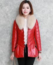 Jaqueta de couro de raposa com gola, casaco de inverno feminino 100% couro legítimo pele de carneiro 2024 - compre barato
