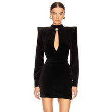 Женское бархатное платье с длинными рукавами, черное облегающее платье-мини с поясом, сексуальное Клубное платье Вечерние на осень, 2020 2024 - купить недорого