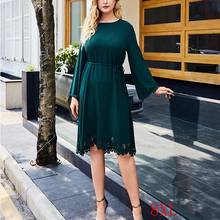 Autumn plus size new dress 4XL-8XL bust 135CM women's plus size round neck solid color long sleeve simple hollow fashion dress 2024 - buy cheap