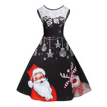2019 модное рождественское женское платье высокого класса с рождественским принтом в стиле ретро, кружевное платье без рукавов с лямкой на шее 40 * 2024 - купить недорого