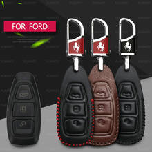 Кожаный чехол-брелок для ключа автомобиля с дистанционным управлением чехол для Ford Focus MK3 MK4 Kuga escape ecosport New Fiesta Smart Key Shell Ring 2022 - купить недорого
