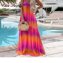 Printing Gradient O-neck Slip Dress Women A-Line Mid-waist Sleeveless Spaghetti Strap Female Dresses 2021 Summer Ladies Clothes 2024 - buy cheap