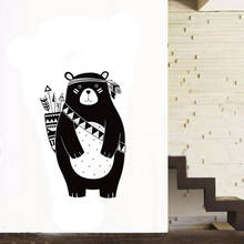 Cartoon Indian Tribal Brave Bear Carrying Arrow Vinyl Wall Decal Woodland Animal Nursery Wall Sticker for Kids' Room Home Decor 2024 - buy cheap