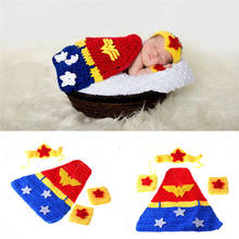 Latest Design Crochet Newborn Photography Accessories Infant Baby Crochet Headband and Cape Set Knitted Baby Girl Anime Clothes 2024 - buy cheap