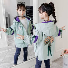 Jaqueta bordada infantil feminina, casaco trench coat feminino primavera outono 2024 - compre barato
