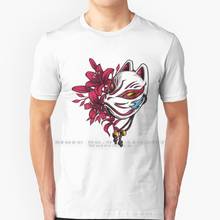 Camiseta con máscara de zorro japonés 100% algodón puro, camiseta de zorro japonés, Kitsune, Anime, Manga, Animal, Kawaii asiático, Kabuki Myth 2024 - compra barato