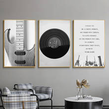 Pintura em tela de registros de vinil, pôsteres e impressões de guitarra, música vintage, preto e branco, imagens de parede para decoração de casa, sala de estar 2024 - compre barato