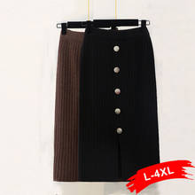Women Plus Button Size Knitted Spring Fall Sexy Slim Bodycon Skirts 5XL High Waist Pencil Ribbed Midi Long Skirt 2024 - buy cheap