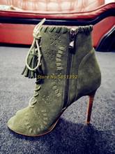 Botas de tornozelo com borla verde do exército, sapatos femininos de salto alto, stiletto, dedo peep up, roma, para outono 2024 - compre barato
