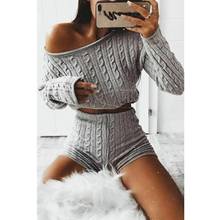 New Women Knitted Clothes 2 Piece Set Long Sleeve Loose Crop Top Sweater High Waist Slim Shorts Ladies Casual Suits Tracksuit 2024 - buy cheap