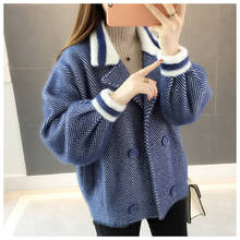 Imitation Mink Velvet Short Cardigan Women Autumn Fashion Sweet Double Breasted Thick Sweater Coat Lantern Sleeve Outerwear G633 2024 - buy cheap