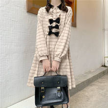 Japanese Autumn New Kawaii Loli Dress Sweet Soft Girl Plaid Cosplay Midi Dress Full Sleeve Cute Brown Ruffles Retro Lady Dresses 2024 - buy cheap