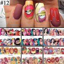 6 Designs in 1 Nail Sets Fashion Sticker Full Cover Lips Cute Printing Water Transfer Tips Nail Art Decorations 2021 New 2024 - buy cheap