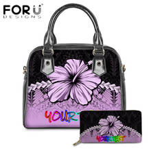 FORUDESIGNS High Quality 2pcs Women Pu Leather Handbag And Purse Set Polynesian Hawaii Hibiscus Print Ladies Messenger Bolsa 2024 - buy cheap