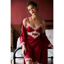 Jjulho's conjunto de pijamas feminino, conjunto de 2 peças de camisola sexy com renda e laço de seda falsa para mulheres verão primavera 2020 2024 - compre barato