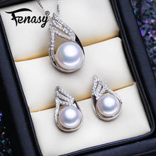 FENASY Silver Color Pendant Necklace Natural Pearl Jewelry Sets For Women Classic Stud Earrings Fashion Idea Gift 2024 - buy cheap