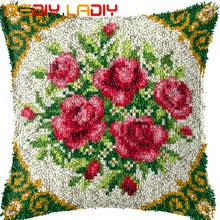 Latch Hook Cushion Rose Bouquet Pillow Case Printed Color Canvas Acrylic Yarn Latched Hook Pillow Crochet Cushion Cover Kits 2024 - buy cheap