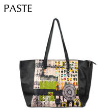 Bolsa tote de couro de vaca diy, abstrata, estampa de desenhos animados, alça superior, grande, feminina, bolsa de ombro de luxo 2024 - compre barato