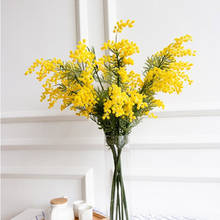 Rama de flor de Mimosa Artificial, hojas de palma Tropical, estambre amarillo falso, flor de Acacia de seda, decoración de otoño, 86cm 2024 - compra barato