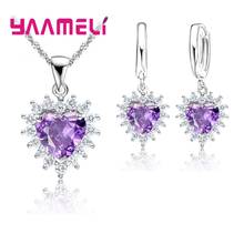 Princess Engagment Bridal Jewelry Sets 925 Sterling Silver Cubic Zirconia Heart Pendant Necklace Earrings Woman Accessioes Gifts 2024 - buy cheap