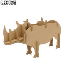 DIY Draw Cardboard 3D пазл ручной работы Сборка носорог подставка для ручек, коробка для хранения модель дети головоломки игрушки для детей подарок 2024 - купить недорого
