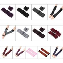 Women Girls Knitted Fingerless Long Gloves Stripes Printed Over Elbow Length Winter Stretchy Arm Warmer Sleeves with Thumb Hole 2024 - buy cheap