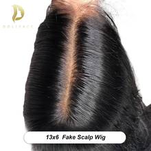 13x6 frente do laço falso peruca do couro cabeludo em linha reta brasileiro preplucked glueless swiss remy perucas de cabelo humano para preto longo 30 polegada 2024 - compre barato