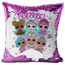 LOL Surprise Doll-funda de cojín de 40x40cm, regalo de Navidad, nueva funda de almohada de dos colores con lentejuelas de dibujos animados para coche, dormitorio infantil, sofá de siesta 2024 - compra barato