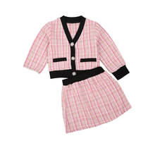 Toddler Kids Baby Girl Pink Plaid Coat Top Mini Skirts Formal Party Pageant Outfits Fashion 2PCS Clothing for Spring Fall 3M-5T 2024 - buy cheap