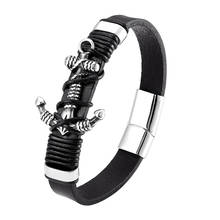 New Fashion Genuine Leather Bracelet Anchor Pattern stainless steel Bracelet Luxury Jewelry For Birthday Blessing Gift Pulseira 2024 - buy cheap