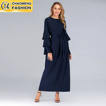 Vestido musulmán de tres capas para mujer, ropa islámica de Turquía, Dubái, Abaya, con cinturón a juego, manga larga, Color puro, nueva moda 2024 - compra barato