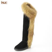 INOE-Botas de nieve largas por encima de la rodilla para mujer, zapatos cálidos de piel de zorro Natural, de alta calidad, color negro 35-44, para invierno 2024 - compra barato