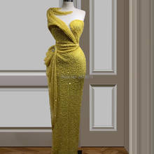 Luxo amarelo vestido de noite bainha até o chão contas lantejoulas robe de soiree aibye vestido de baile de formatura médio oriente dubai arábia saudita 2024 - compre barato