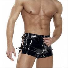 Latex lingerie for Men PVC pants open crotch zipper leggings Shorts  Hot Fetish Gay Faux Leather Lace Up Short Pants clubwear 2024 - buy cheap
