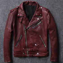 Men's Genuine Leather Motorcycle Jacket Brand Tanned Vintage Sheepskin Slim Oblique Zipper Biker Jackets Retro Coat free 2024 - buy cheap