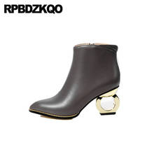 Botas de piel con tacón de Metal para mujer, botines de piel auténtica con punta puntiaguda, gruesos, estilo europeo, de lujo, Otoño, 2021 2024 - compra barato