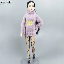 Winter Purple Long Sleeve Miss You Letter Sweater Pullover Top for Barbie Doll Outfits Clothes for 1/6 BJD Doll Accessories Kid 2024 - buy cheap