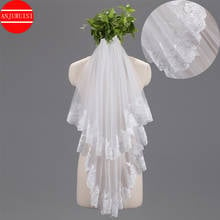 Two Layer Short Wedding Veil Lace Edge Cheap WhiteTulle Bride Velo With Metal Comb Wedding Accessories Boda Velo de Novia Hot 2024 - buy cheap