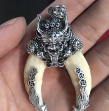 Chinese Antique Boars Tooth Wild Hog Silver Dragon protective talisman Pendant 2024 - buy cheap