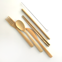 6pcs Portable Bamboo Cutlery Set Flatware Spoon Fork Knife Straw Chopsticks and Straw Brush Reusable Cutlery Natural Without Bag 2024 - buy cheap