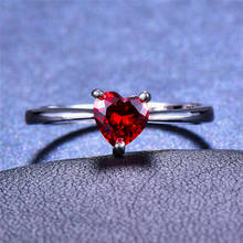 Anel de cristal para mulheres, anel feminino pequeno de coração vermelho para mulheres, cor prata, aliança de casamento, vintage 2024 - compre barato