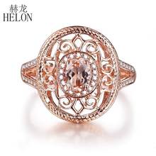 HELON-anillo de compromiso de oro rosa para mujer, Gema ovalada de 10K, 6x4mm, morganita auténtica y diamantes, joyería fina Vintage 2024 - compra barato